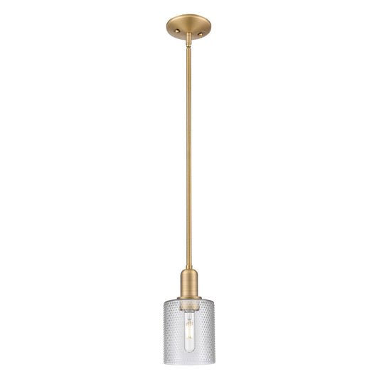 Innovations Cobbleskill 5in 1-Light Mini Pendant | Industrial Brushed Brass Steel and Clear Glass | Kitchen Island & Breakfast Nook | Model 716-1S-BB-G112