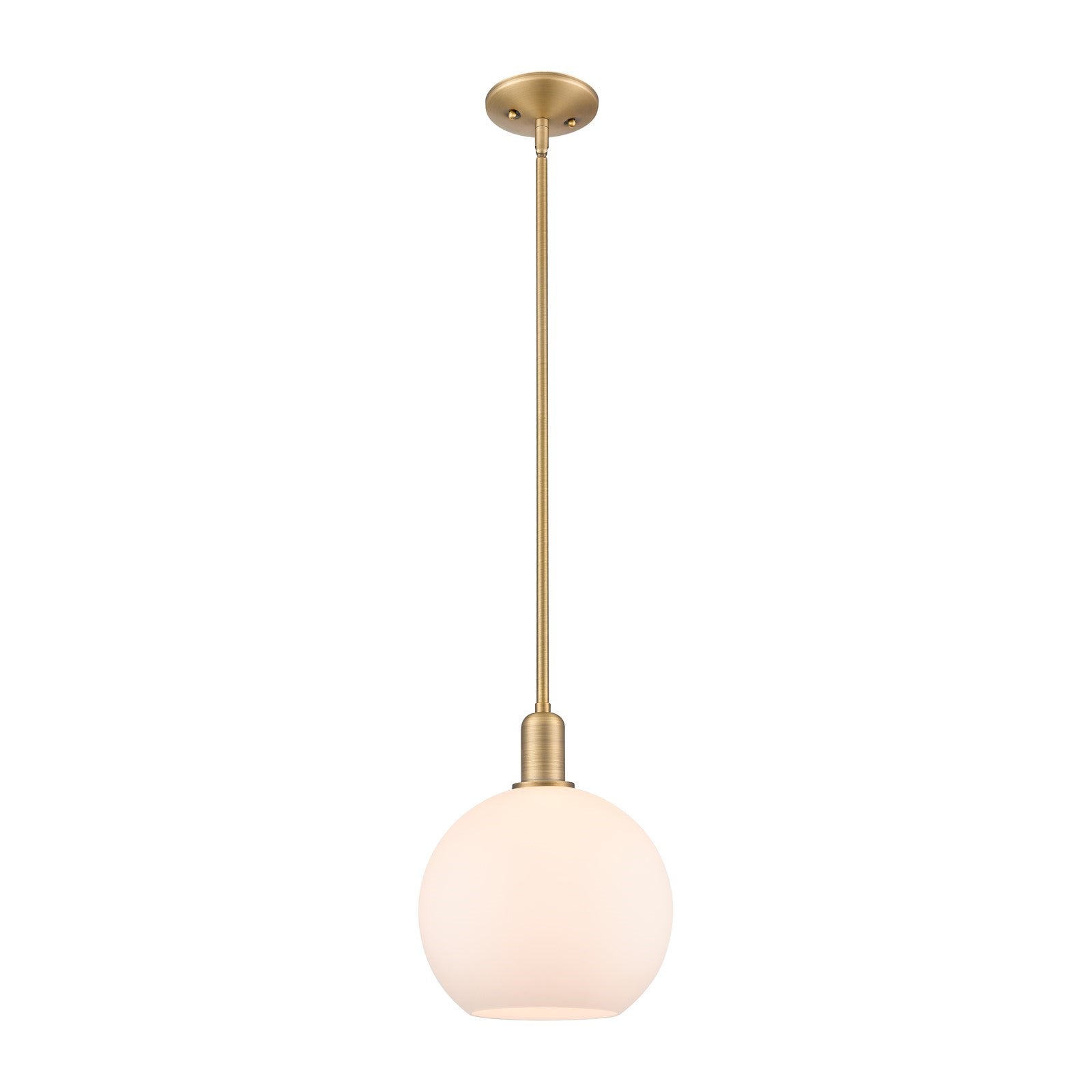 Innovations Athens 10in 1-Light Mini Pendant | Industrial Brushed Brass Steel and Matte White Glass | Kitchen Island & Dining | Model 716-1S-BB-G121-10