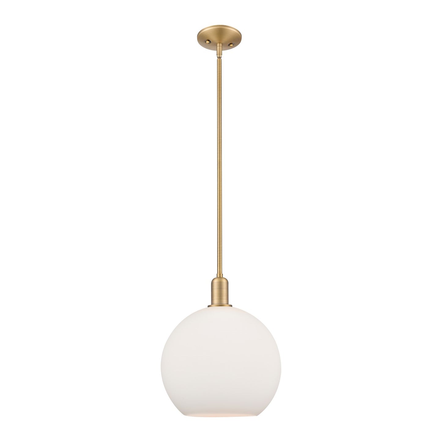 Innovations Athens 12in 1-Light Mini Pendant | Industrial Brushed Brass Steel and Matte White Glass | Kitchen Island & Dining | Model 716-1S-BB-G121-12