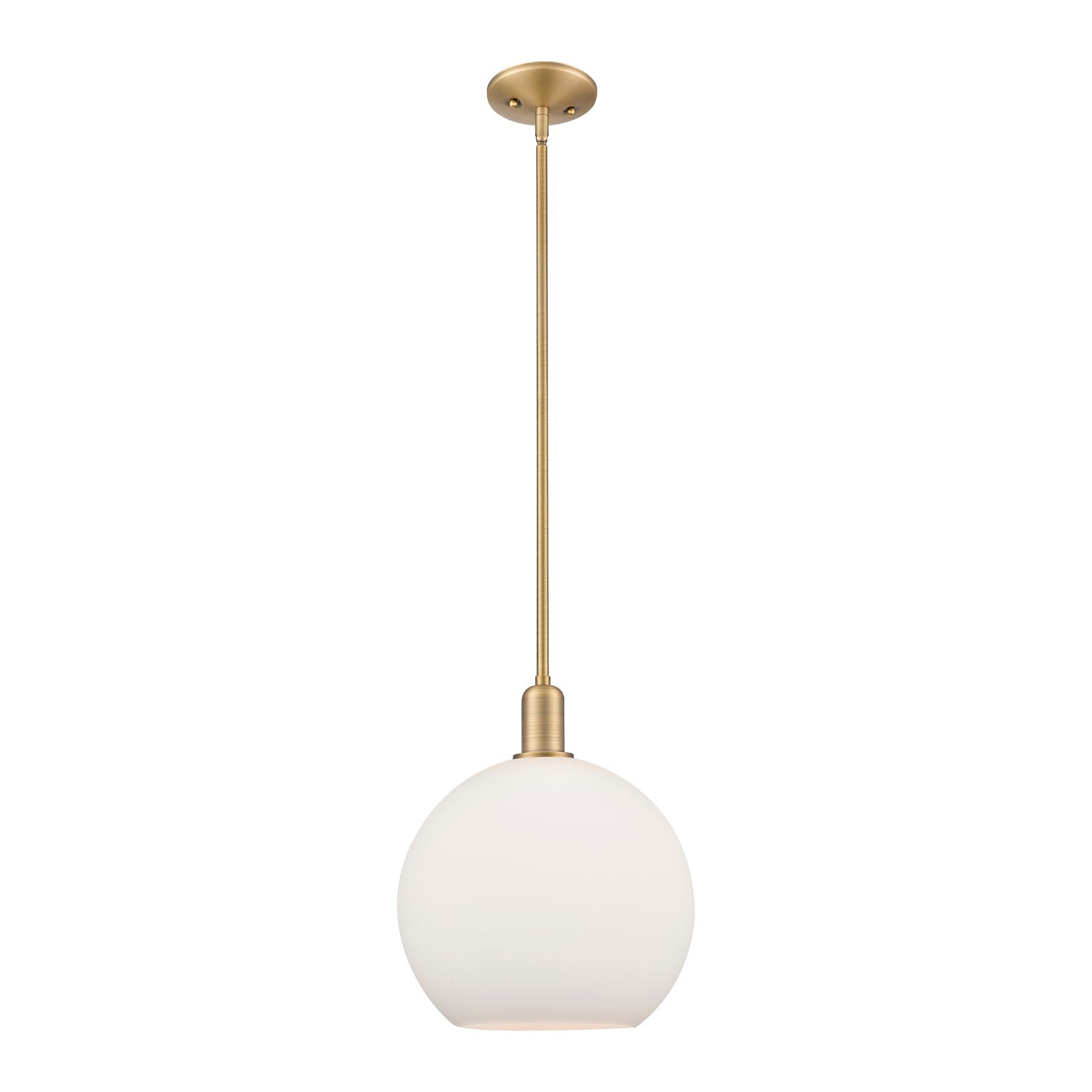 Innovations Athens 12in 1-Light Mini Pendant | Industrial Brushed Brass Steel and Matte White Glass | Kitchen Island & Dining | Model 716-1S-BB-G121-12