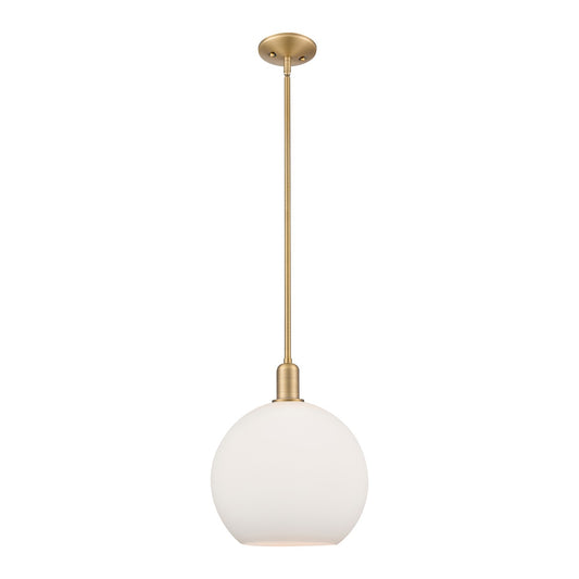 Innovations Athens 12in 1-Light Mini Pendant | Industrial Brushed Brass Steel and Matte White Glass | Kitchen Island & Dining | Model 716-1S-BB-G121-12
