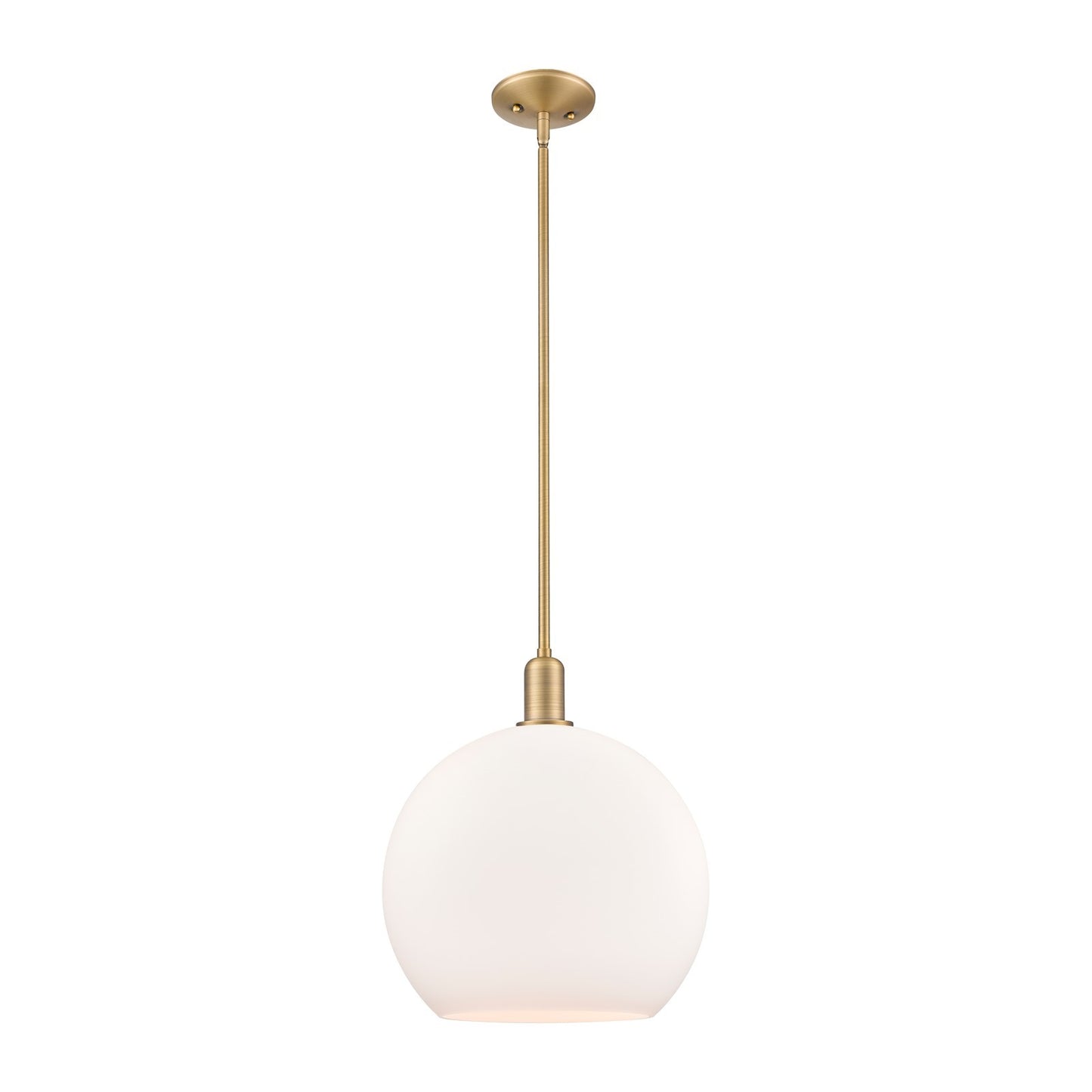 Innovations Athens 14in 1-Light Mini Pendant | Industrial Brushed Brass Steel and Matte White Glass | Kitchen Island & Dining | Model 716-1S-BB-G121-14