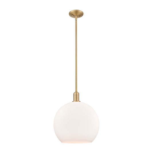 Innovations Athens 14in 1-Light Mini Pendant | Industrial Brushed Brass Steel and Matte White Glass | Kitchen Island & Dining | Model 716-1S-BB-G121-14