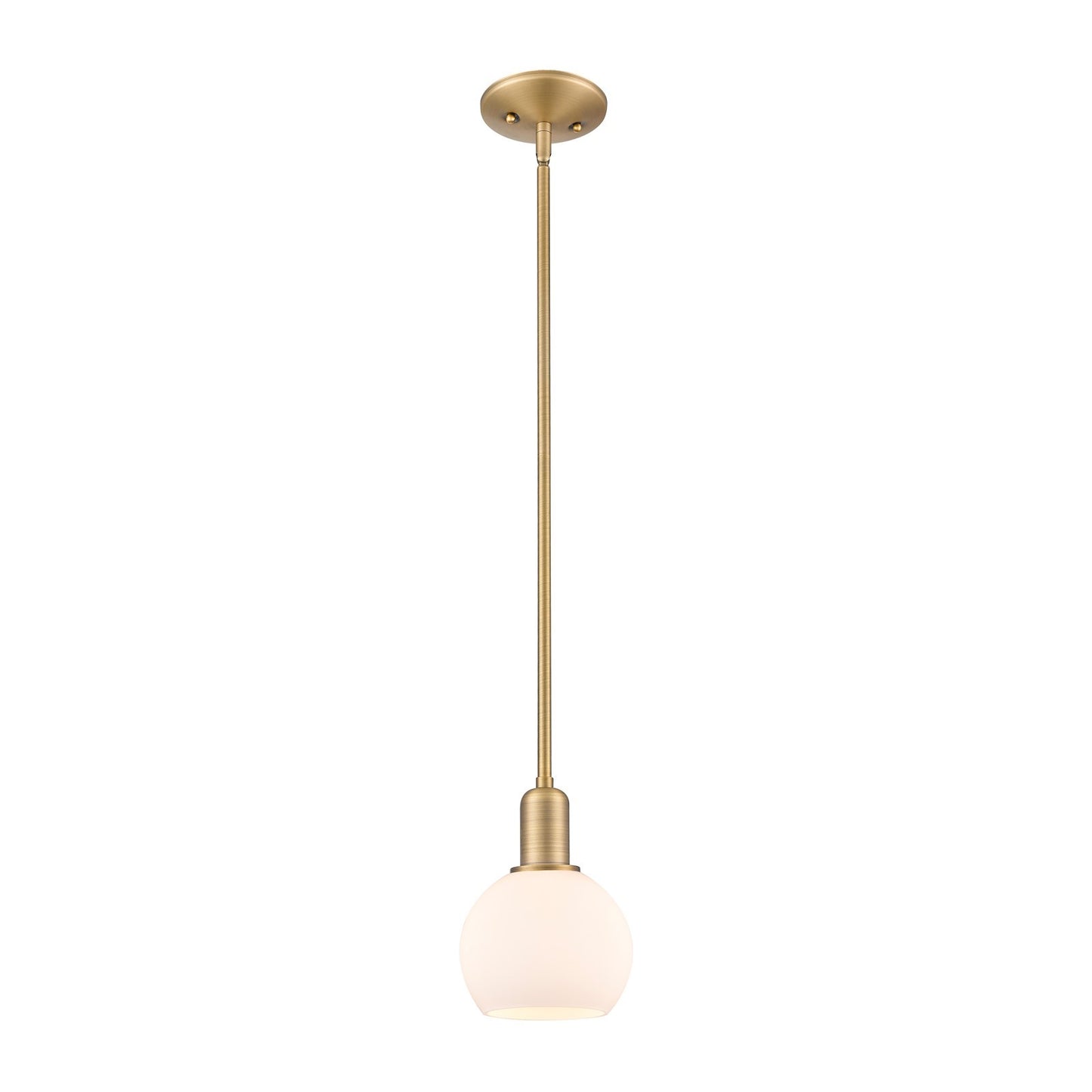 Innovations Athens 6in 1-Light Mini Pendant | Industrial Brushed Brass Steel and Matte White Glass | Kitchen Island & Dining Room | Model 716-1S-BB-G121-6