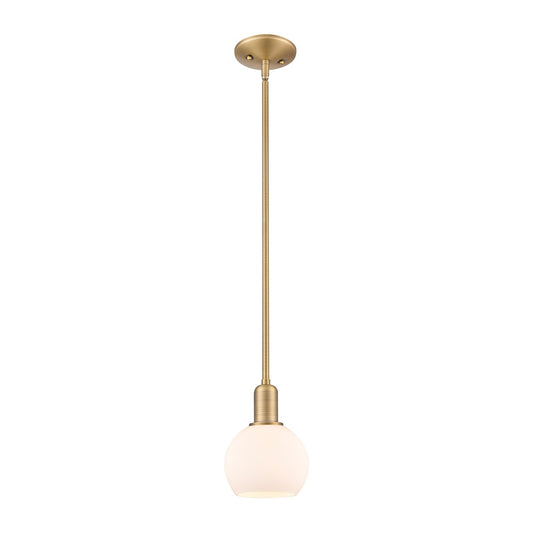 Innovations Athens 6in 1-Light Mini Pendant | Industrial Brushed Brass Steel and Matte White Glass | Kitchen Island & Dining Room | Model 716-1S-BB-G121-6