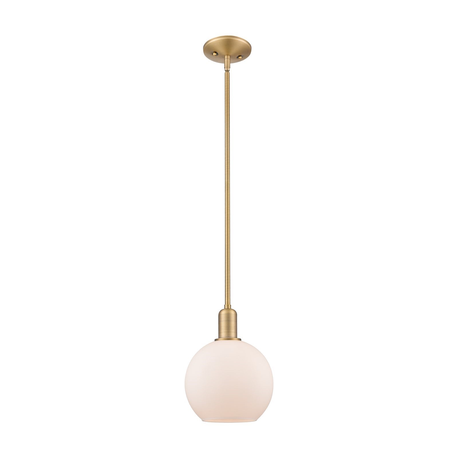 Innovations Athens 8in 1-Light Mini Pendant | Industrial Brushed Brass and Matte White Glass | Kitchen Island & Dining Room | 8 x | Model 716-1S-BB-G121-8