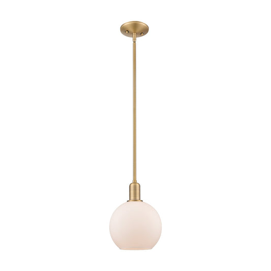 Innovations Athens 8in 1-Light Mini Pendant | Industrial Brushed Brass and Matte White Glass | Kitchen Island & Dining Room | 8 x | Model 716-1S-BB-G121-8