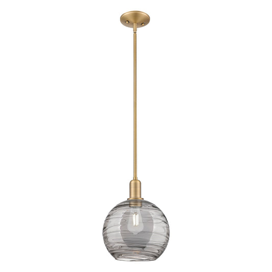 Innovations Athens Deco Swirl 10in 1-Light Mini Pendant | Industrial Brushed Brass and Light Smoke Glass | Kitchen Island & | Model 716-1S-BB-G1213-10SM