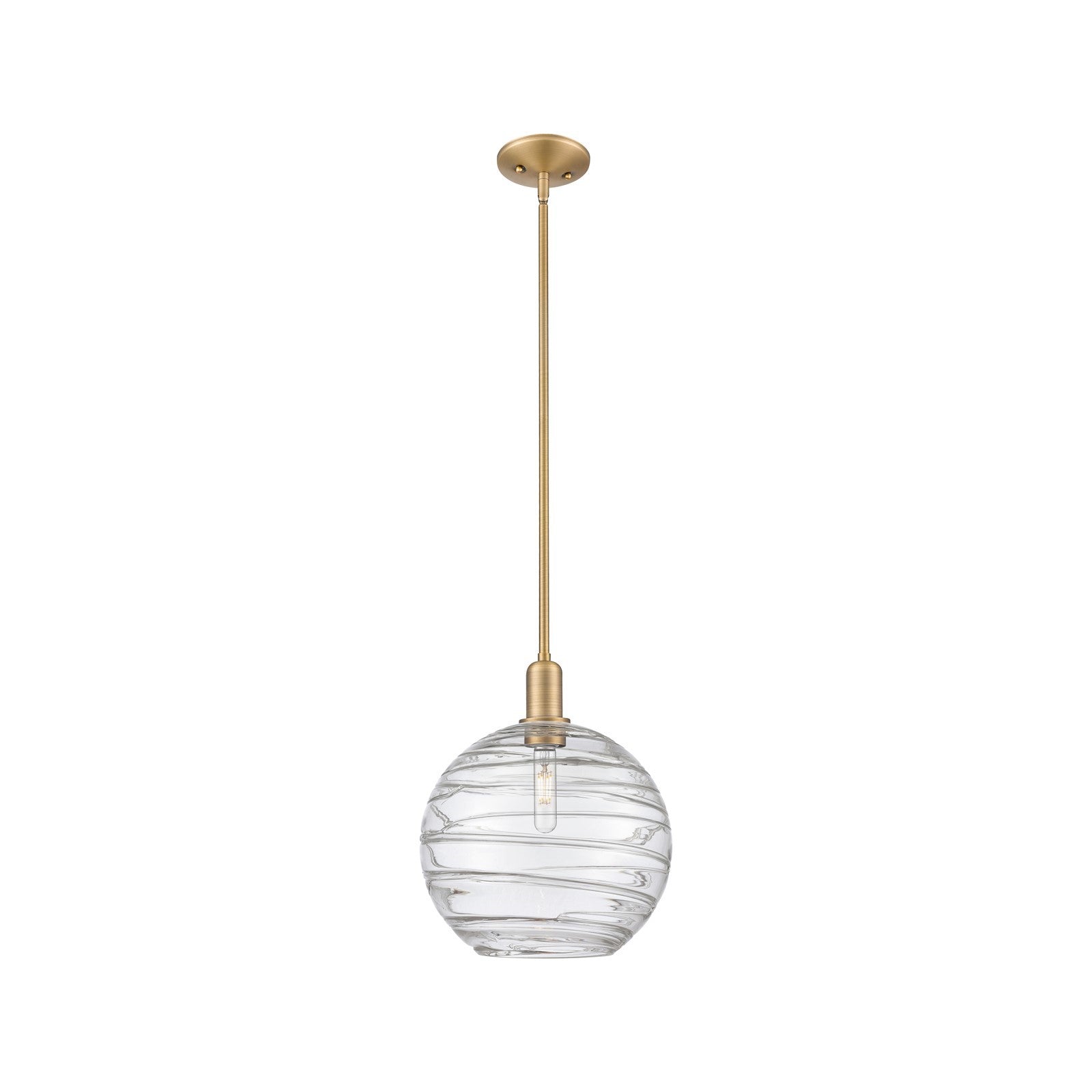Innovations Athens Deco Swirl 12in 1-Light Mini Pendant | Industrial Brushed Brass and Clear Deco Swirl Glass | Kitchen | Model 716-1S-BB-G1213-12CL