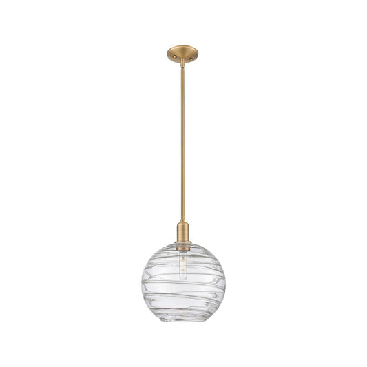Innovations Athens Deco Swirl 12in 1-Light Mini Pendant | Industrial Brushed Brass and Clear Deco Swirl Glass | Kitchen | Model 716-1S-BB-G1213-12CL