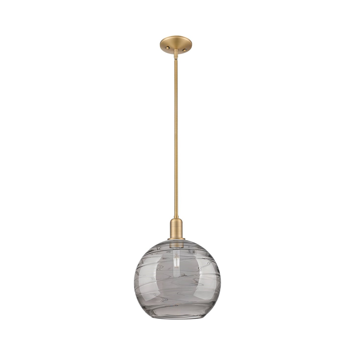 Innovations Athens Deco Swirl 12in 1-Light Mini Pendant | Industrial Brushed Brass and Light Smoke Glass | Kitchen Island & | Model 716-1S-BB-G1213-12SM
