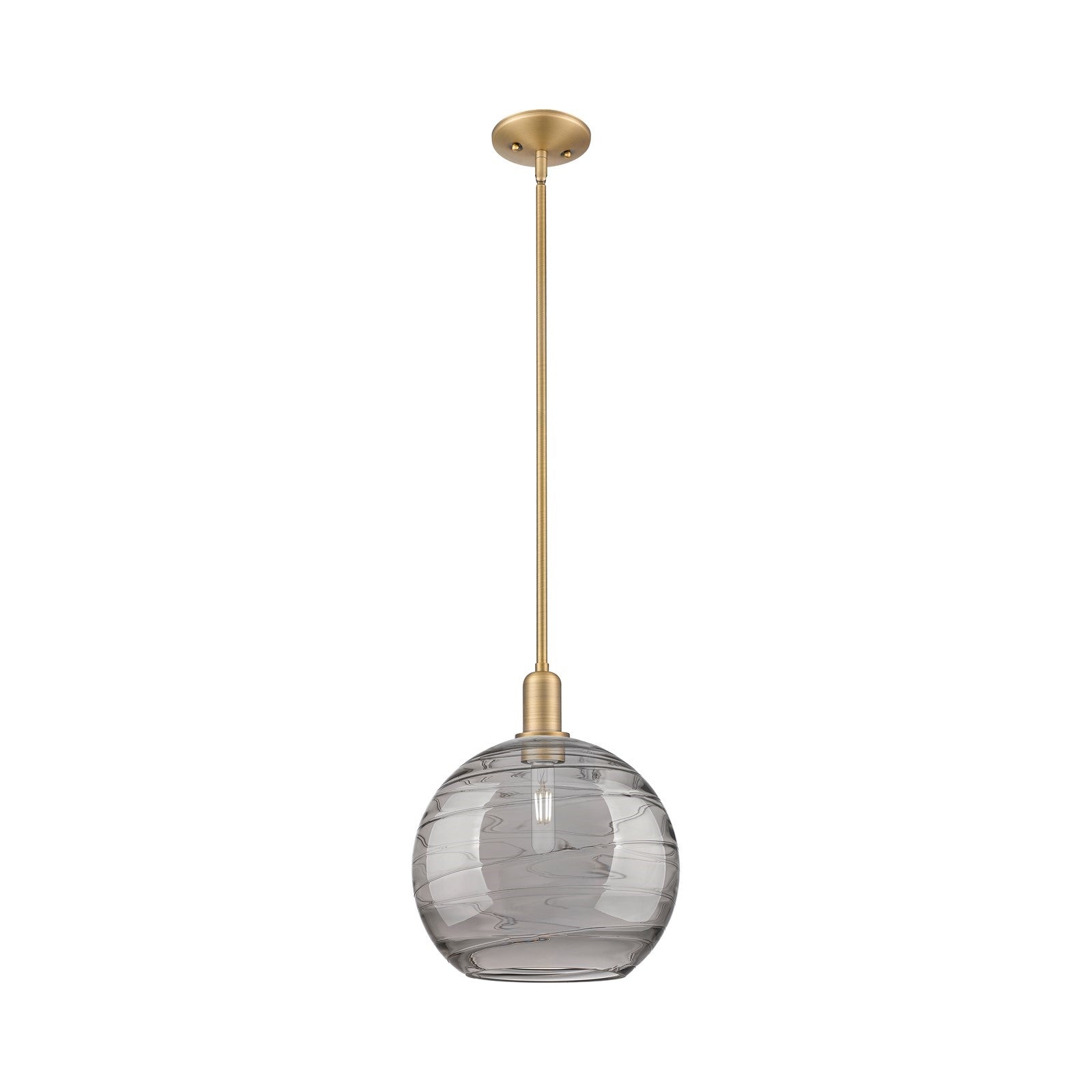 Innovations Athens Deco Swirl 12in 1-Light Mini Pendant | Industrial Brushed Brass and Light Smoke Glass | Kitchen Island & | Model 716-1S-BB-G1213-12SM