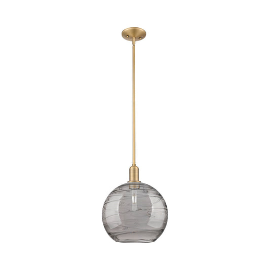 Innovations Athens Deco Swirl 12in 1-Light Mini Pendant | Industrial Brushed Brass and Light Smoke Glass | Kitchen Island & | Model 716-1S-BB-G1213-12SM