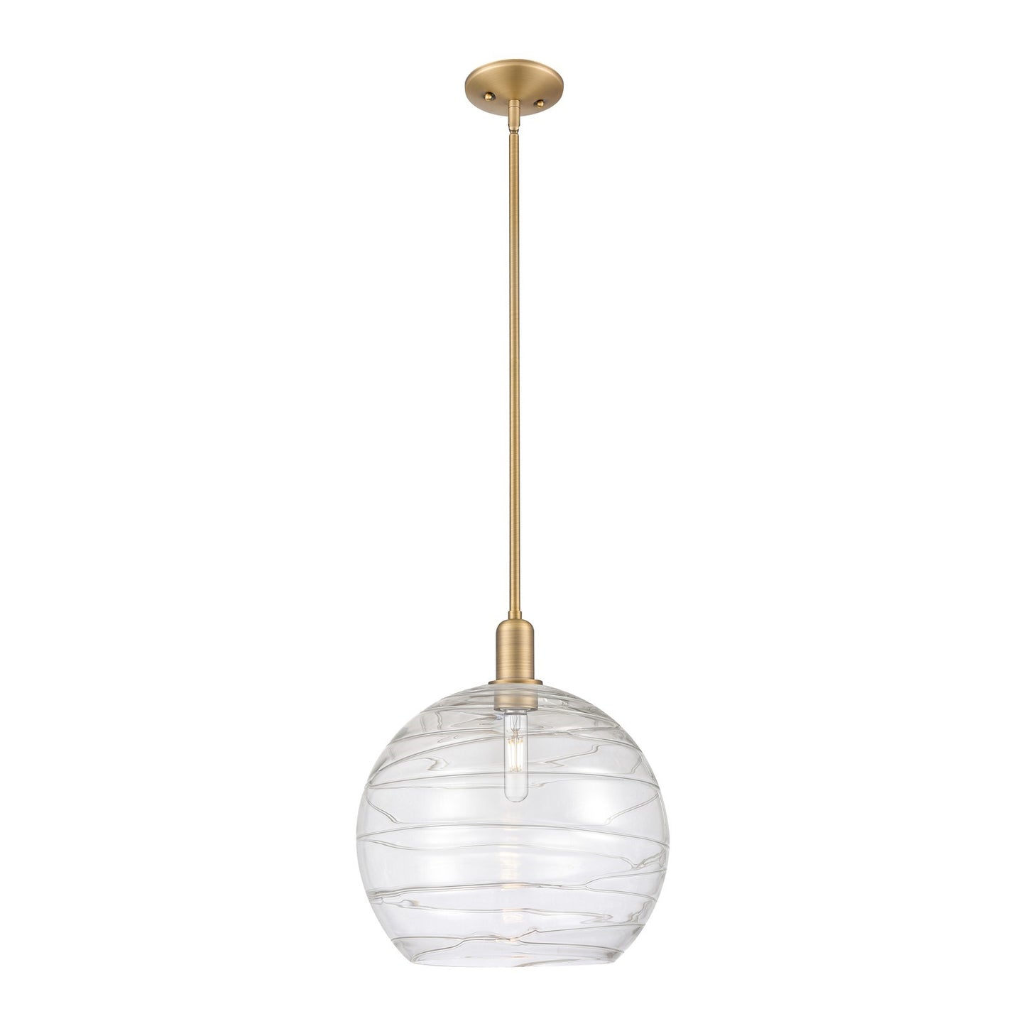 Innovations Athens Deco Swirl 14in 1-Light Mini Pendant | Industrial Brushed Brass and Clear Deco Swirl Glass | Kitchen | Model 716-1S-BB-G1213-14CL