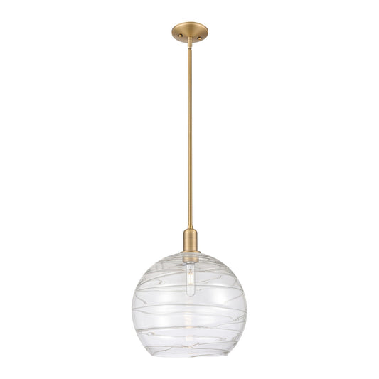 Innovations Athens Deco Swirl 14in 1-Light Mini Pendant | Industrial Brushed Brass and Clear Deco Swirl Glass | Kitchen | Model 716-1S-BB-G1213-14CL