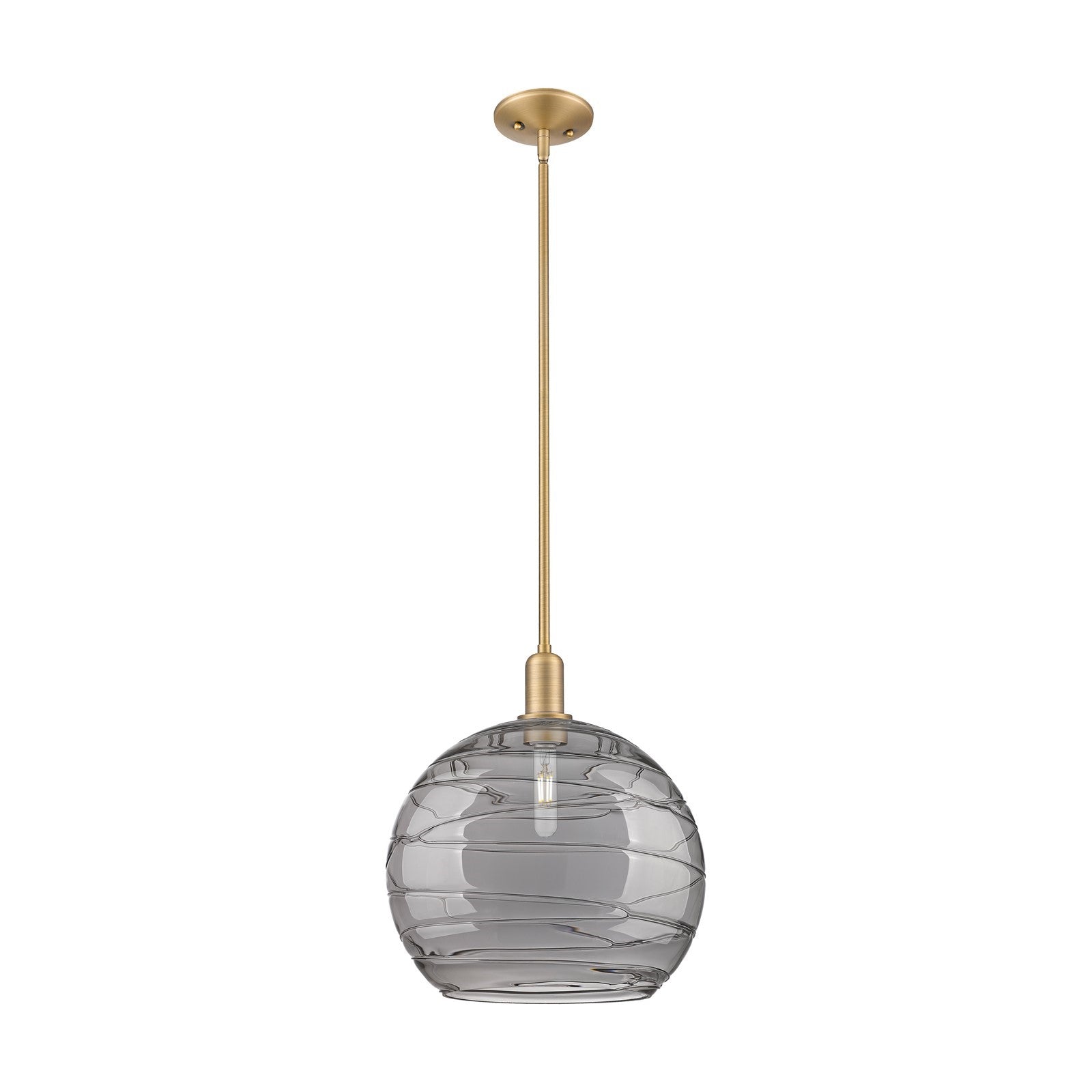 Innovations Athens Deco Swirl 14in 1-Light Mini Pendant | Industrial Brushed Brass and Light Smoke Glass | Kitchen Island & | Model 716-1S-BB-G1213-14SM