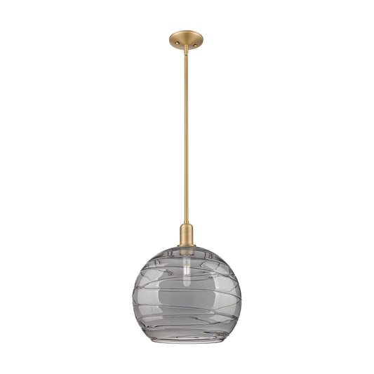 Innovations Athens Deco Swirl 14in 1-Light Mini Pendant | Industrial Brushed Brass and Light Smoke Glass | Kitchen Island & | Model 716-1S-BB-G1213-14SM