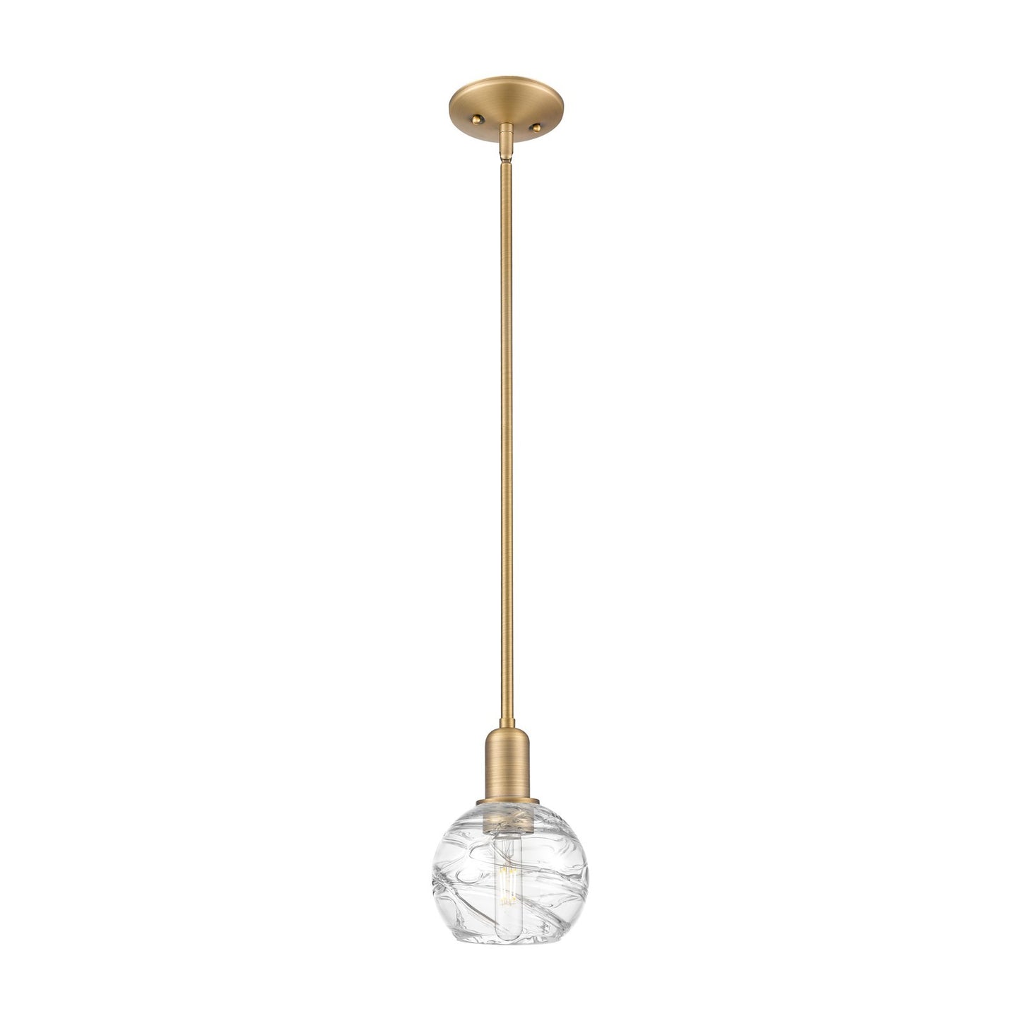 Innovations Athens Deco Swirl 6in 1-Light Mini Pendant | Industrial Brushed Brass and Clear Deco Swirl Glass | Kitchen Island | Model 716-1S-BB-G1213-6CL