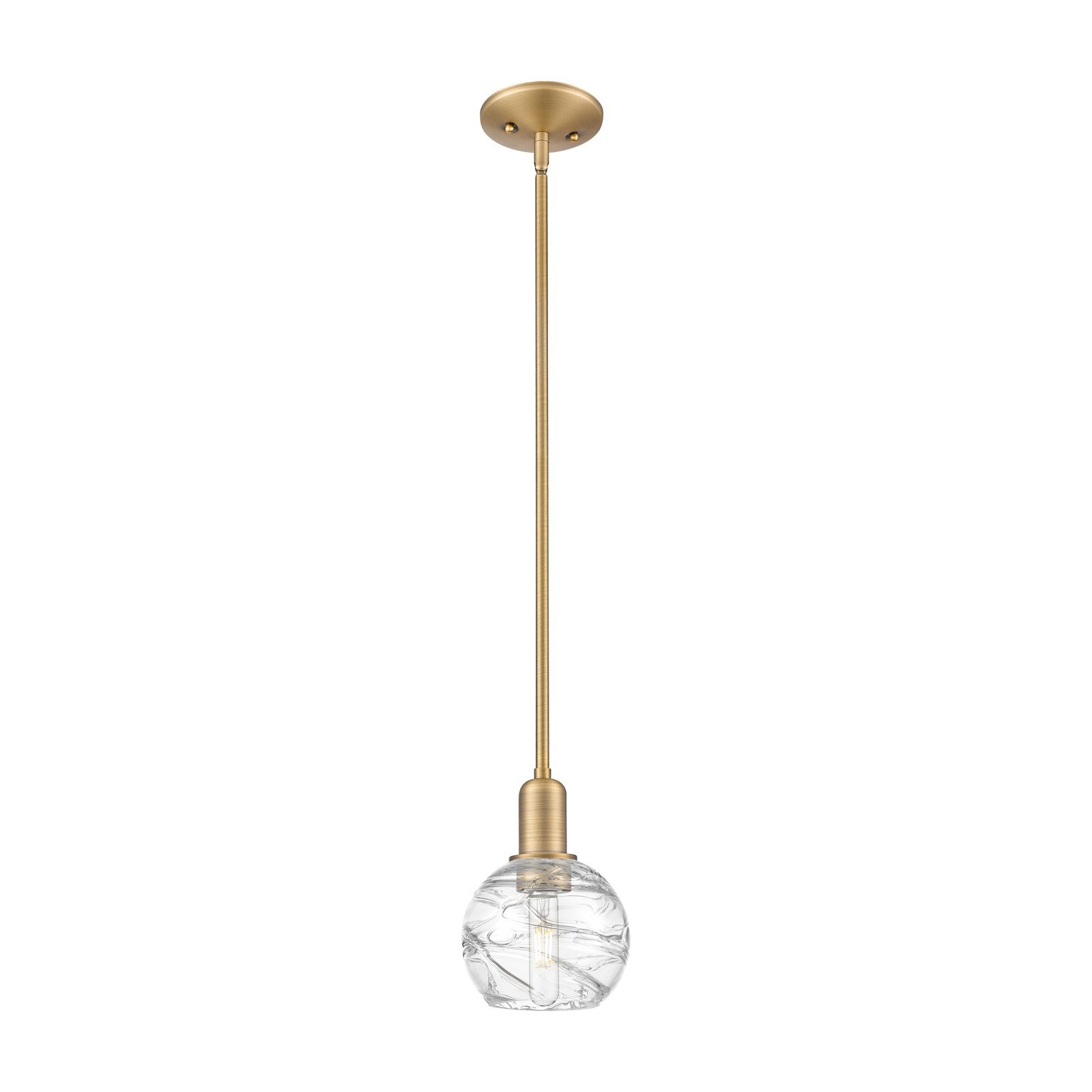 Innovations Athens Deco Swirl 6in 1-Light Mini Pendant | Industrial Brushed Brass and Clear Deco Swirl Glass | Kitchen Island | Model 716-1S-BB-G1213-6CL