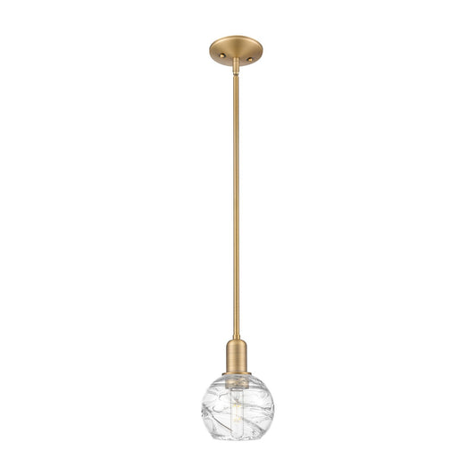Innovations Athens Deco Swirl 6in 1-Light Mini Pendant | Industrial Brushed Brass and Clear Deco Swirl Glass | Kitchen Island | Model 716-1S-BB-G1213-6CL