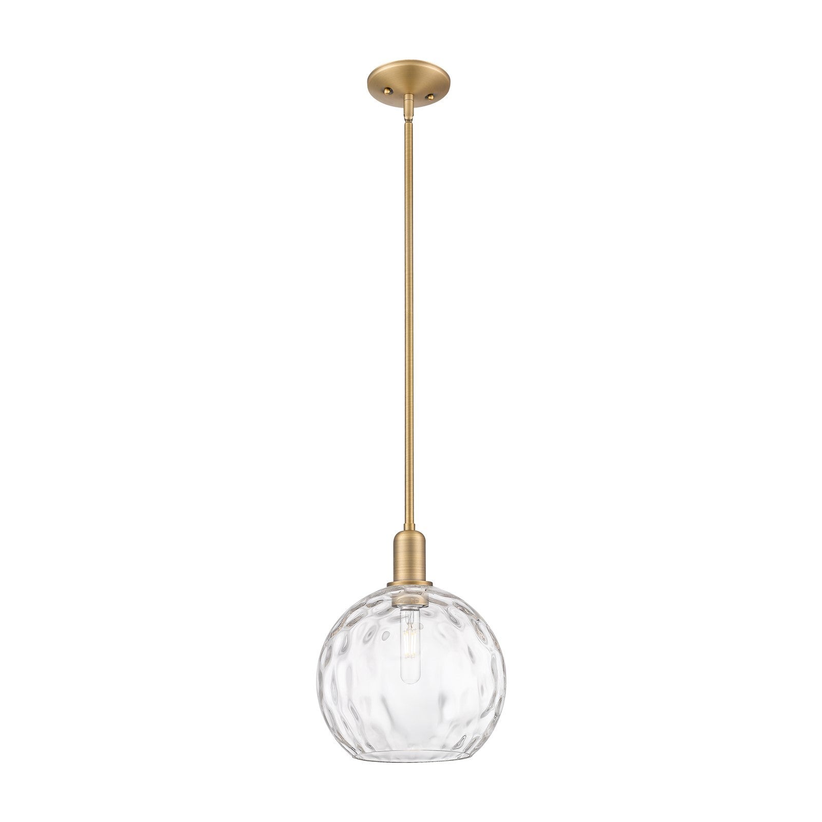 Innovations Athens Water Glass 10in 1-Light Mini Pendant | Industrial Brushed Brass and Clear Glass | Kitchen Island & Dining | Model 716-1S-BB-G1215-10