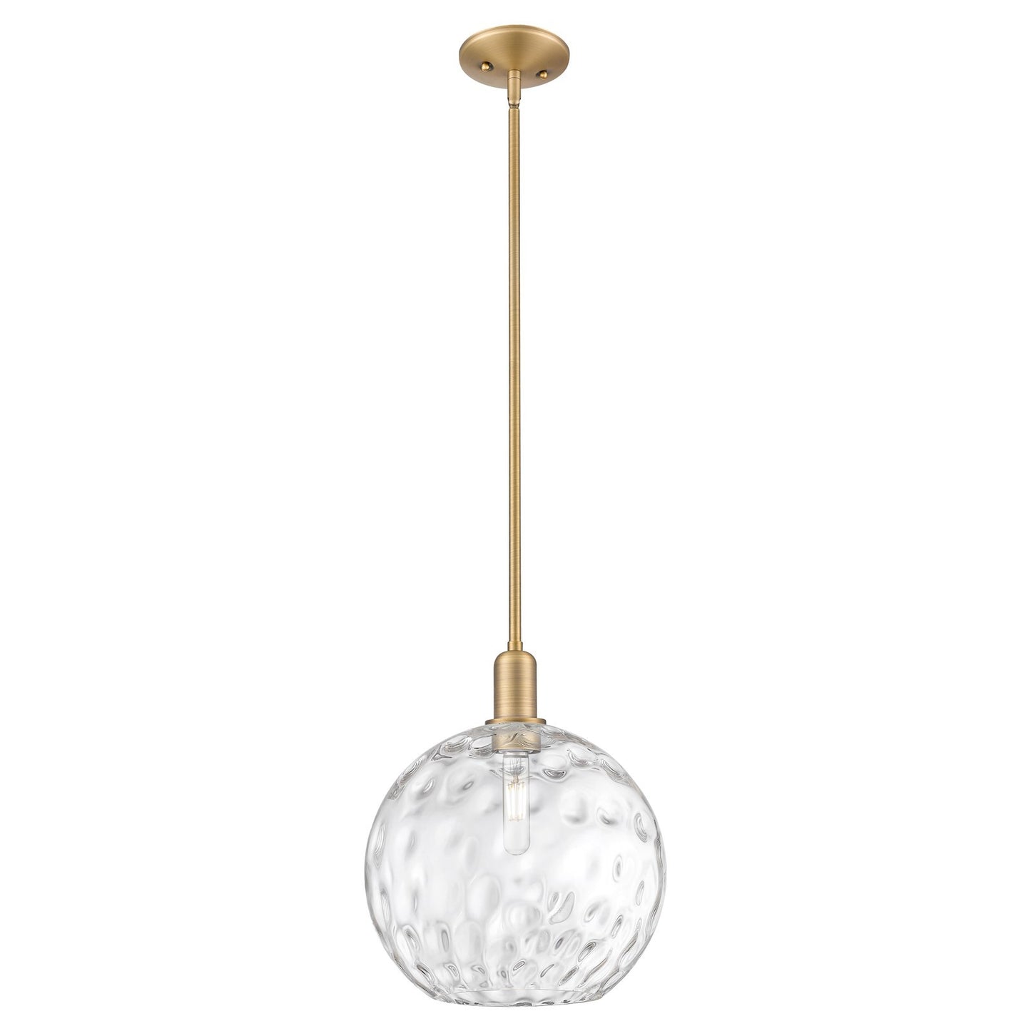 Innovations Athens Water Glass 12in 1-Light Mini Pendant | Industrial Brushed Brass and Clear Glass | Kitchen Island & Dining | Model 716-1S-BB-G1215-12
