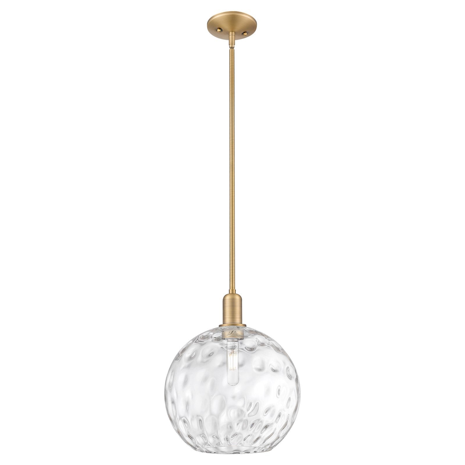 Innovations Athens Water Glass 12in 1-Light Mini Pendant | Industrial Brushed Brass and Clear Glass | Kitchen Island & Dining | Model 716-1S-BB-G1215-12