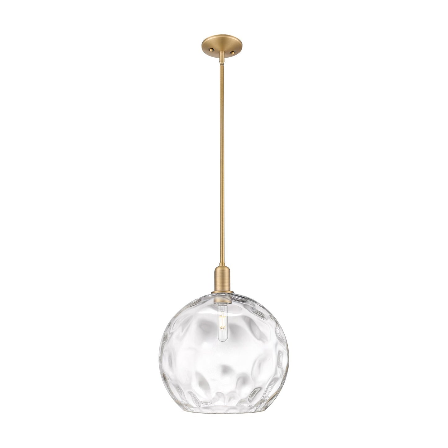 Innovations Athens Water Glass 13in 1-Light Mini Pendant | Industrial Brushed Brass Steel and Clear Water Glass | Kitchen | Model 716-1S-BB-G1215-14