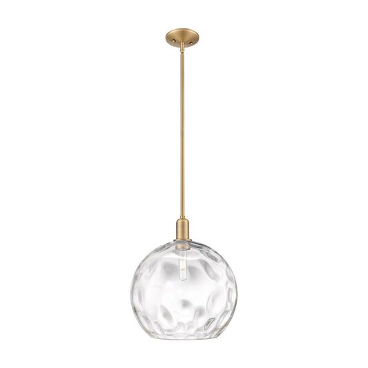 Innovations Athens Water Glass 13in 1-Light Mini Pendant | Industrial Brushed Brass Steel and Clear Water Glass | Kitchen | Model 716-1S-BB-G1215-14