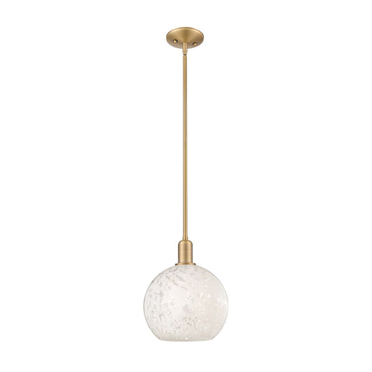 Innovations Lighting Arcadia 10in 1-Light Mini Pendant | Industrial Brushed Brass and White Mouchette Glass | Kitchen Island | Model 716-1S-BB-G1216-10WM