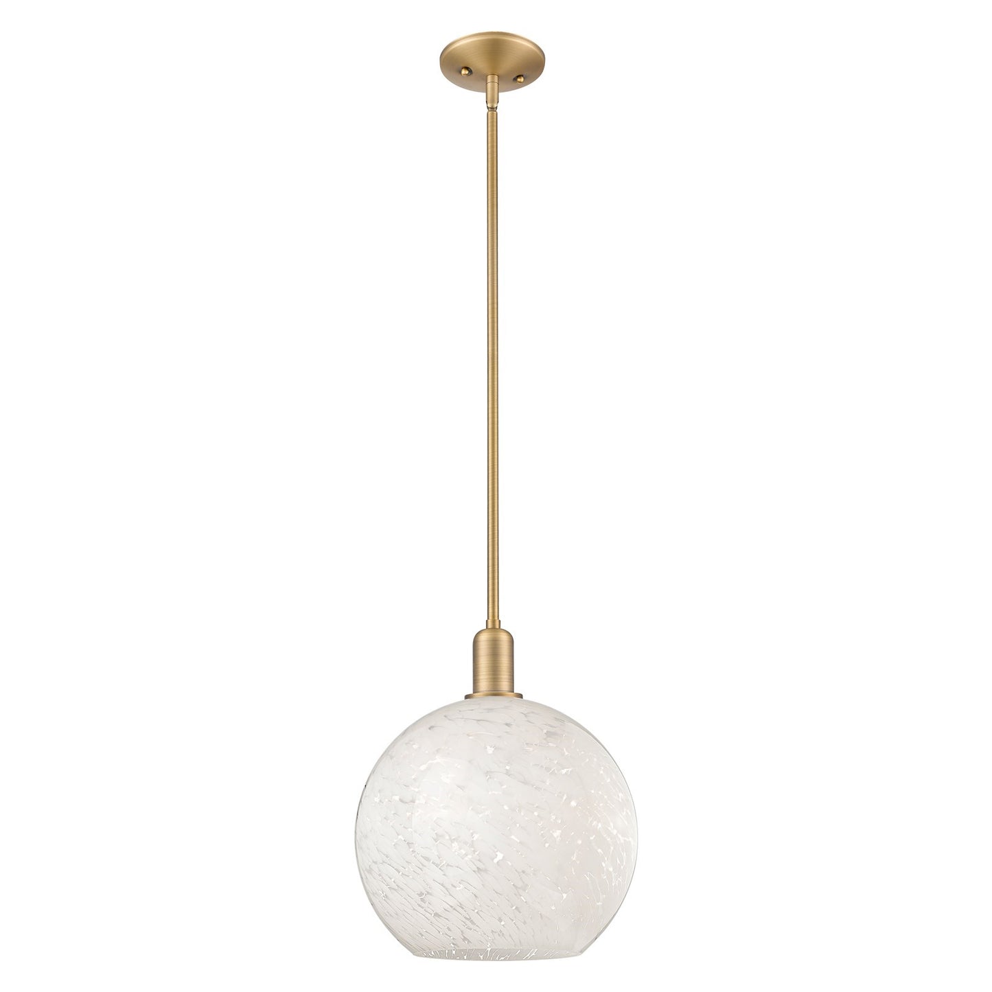 Innovations Lighting White Mouchette 12in 1-Light Mini Pendant | Industrial Brushed Brass and White Glass | Kitchen Island & | Model 716-1S-BB-G1216-12WM