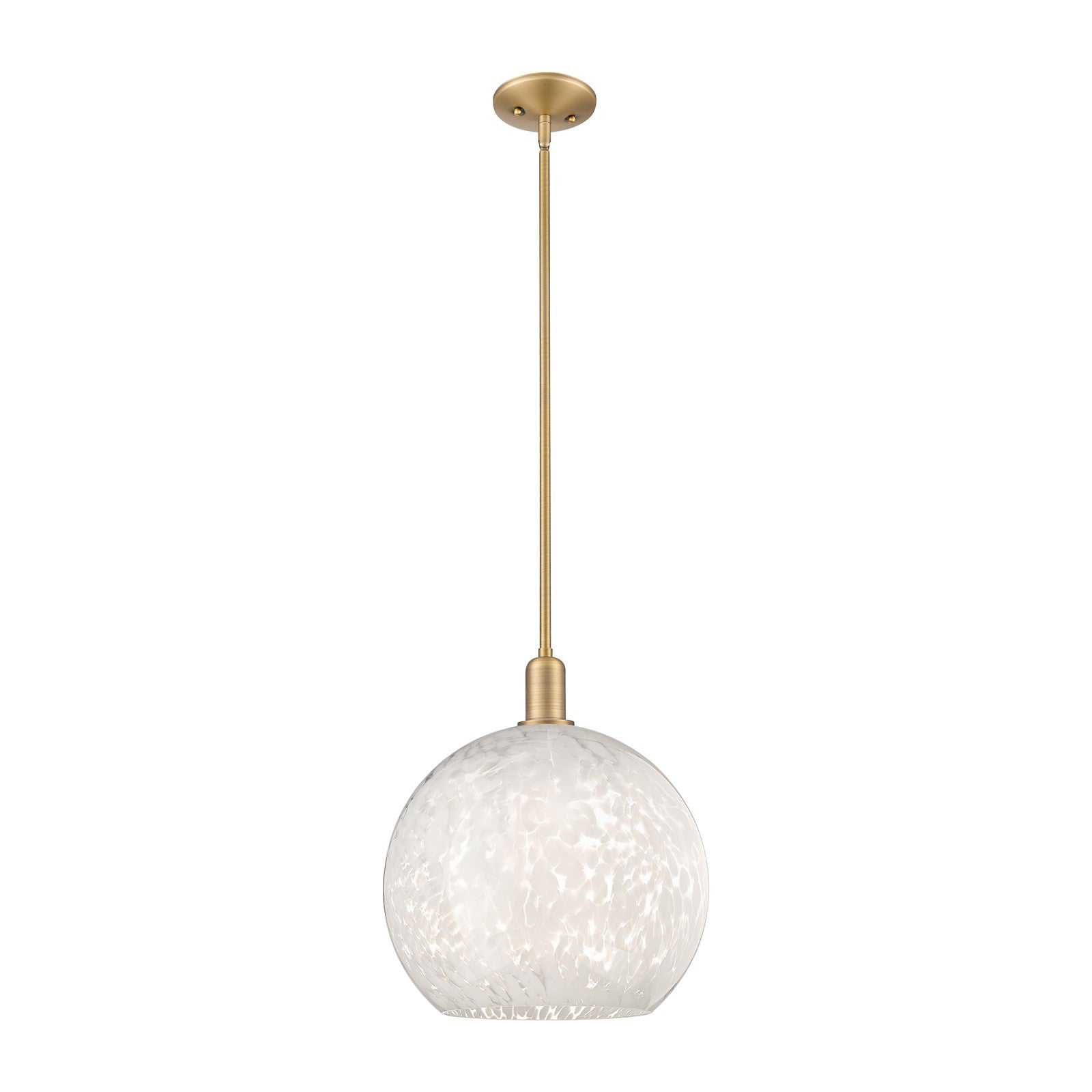 Innovations Lighting Arcadia 14in 1-Light Mini Pendant | Industrial Brushed Brass and White Mouchette Glass | Kitchen Island | Model 716-1S-BB-G1216-14WM