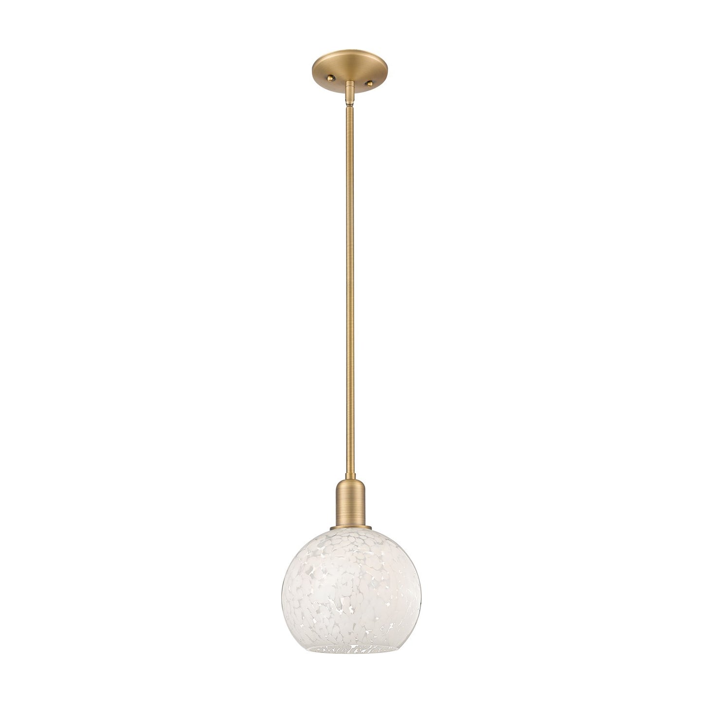 Innovations Lighting White Mouchette 8in 1-Light Mini Pendant | Industrial Brushed Brass and White Glass | Kitchen Island & | Model 716-1S-BB-G1216-8WM