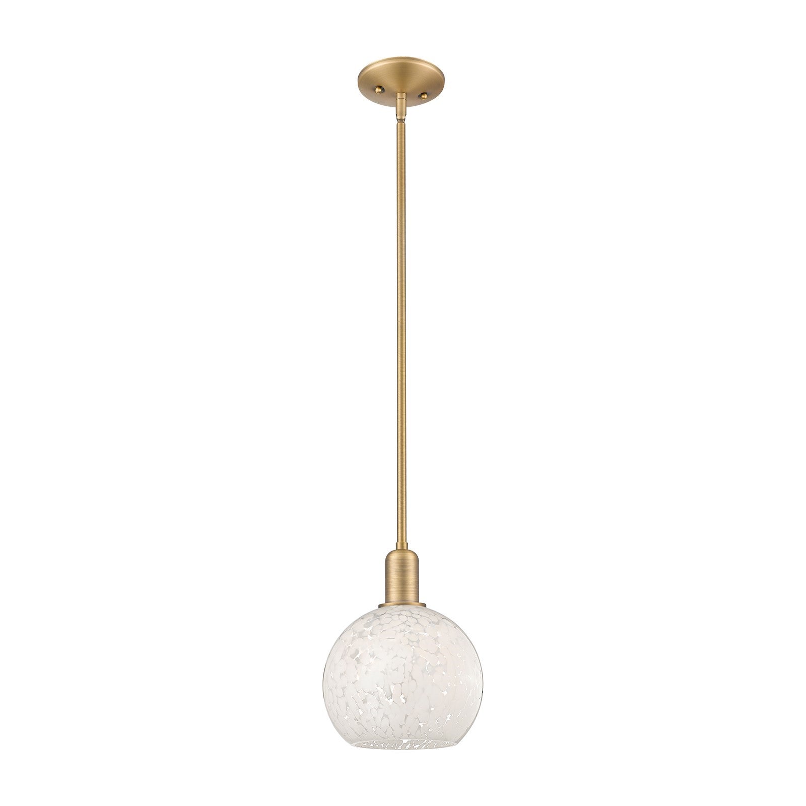 Innovations Lighting White Mouchette 8in 1-Light Mini Pendant | Industrial Brushed Brass and White Glass | Kitchen Island & | Model 716-1S-BB-G1216-8WM