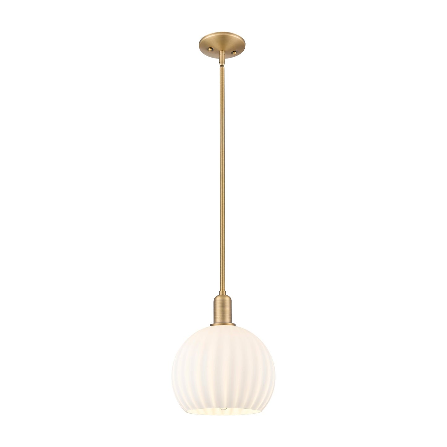 Innovations Lighting Arcadia 10in 1-Light Mini Pendant | Industrial Brushed Brass and White Venetian Glass | Kitchen Island & | Model 716-1S-BB-G1217-10WV
