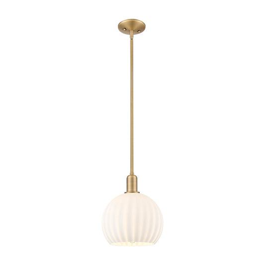 Innovations Lighting Arcadia 10in 1-Light Mini Pendant | Industrial Brushed Brass and White Venetian Glass | Kitchen Island & | Model 716-1S-BB-G1217-10WV