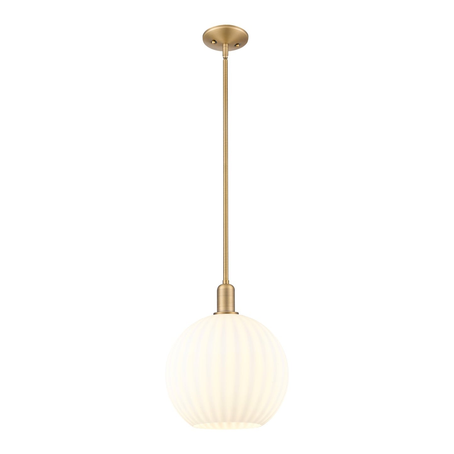 Innovations Lighting White Venetian 12in 1-Light Mini Pendant | Industrial Brushed Brass and White Venetian Glass | Kitchen | Model 716-1S-BB-G1217-12WV