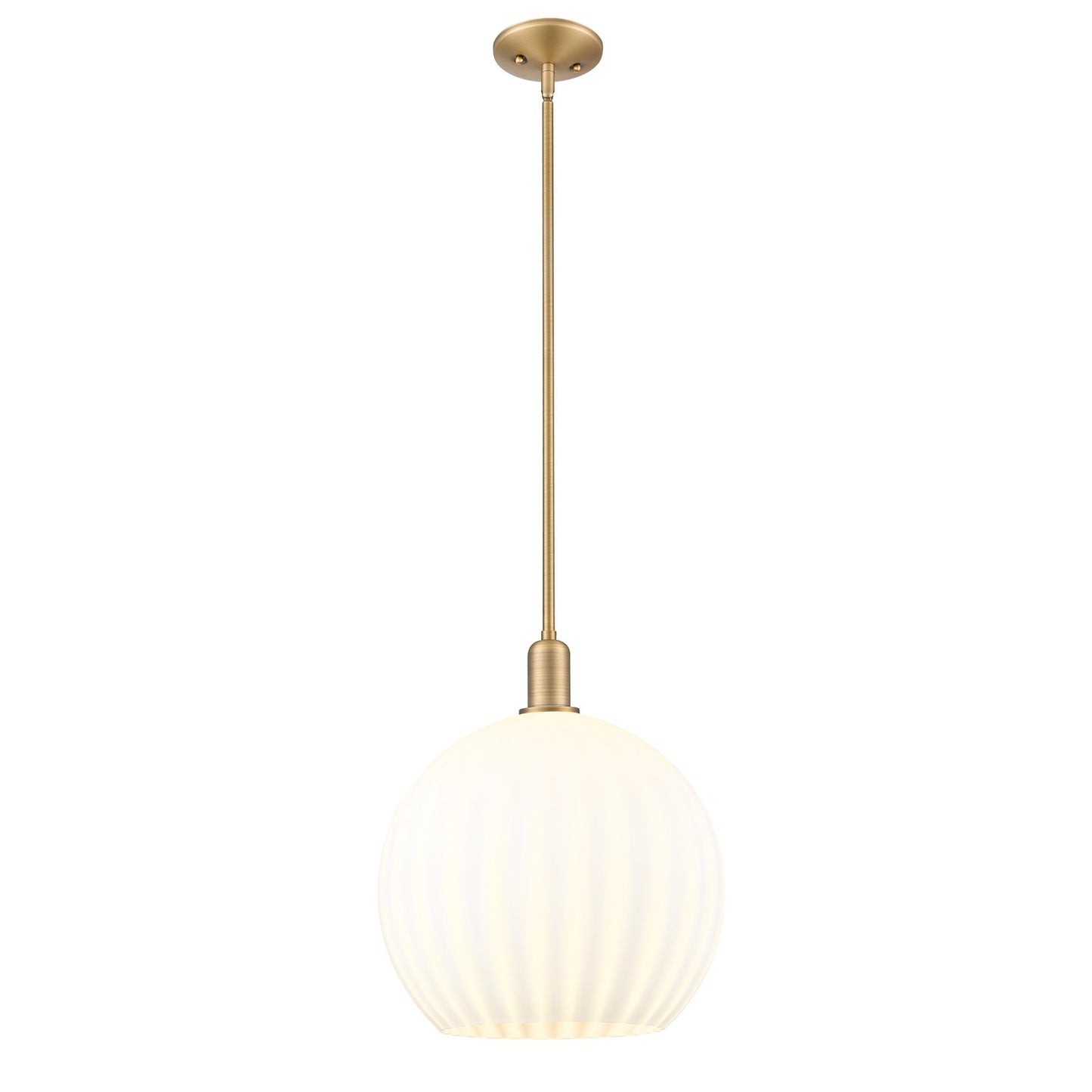 Innovations Lighting Arcadia 14in 1-Light Mini Pendant | Industrial Brushed Brass and White Venetian Glass | Kitchen Island & | Model 716-1S-BB-G1217-14WV