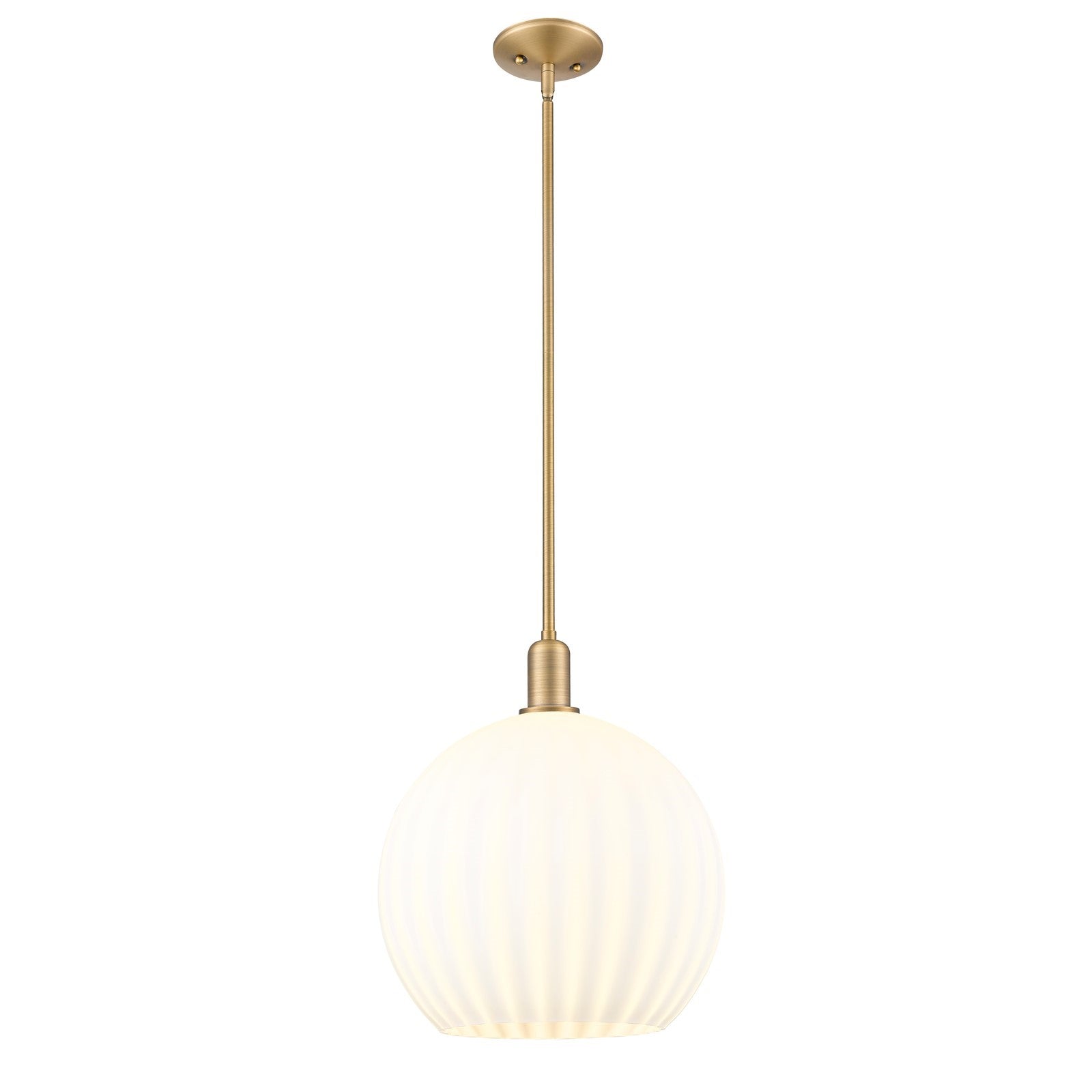 Innovations Lighting Arcadia 14in 1-Light Mini Pendant | Industrial Brushed Brass and White Venetian Glass | Kitchen Island & | Model 716-1S-BB-G1217-14WV