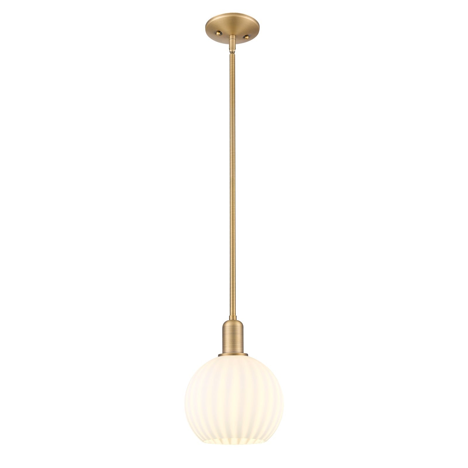 Innovations Lighting Arcadia 8in 1-Light Mini Pendant | Industrial Brushed Brass and White Venetian Glass | Kitchen Island & | Model 716-1S-BB-G1217-8WV