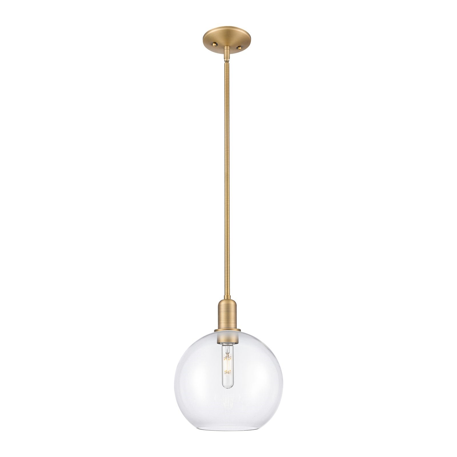 Innovations Athens 10in 1-Light Mini Pendant | Industrial Brushed Brass Steel and Clear Glass | Kitchen Island & Dining Room | Model 716-1S-BB-G122-10
