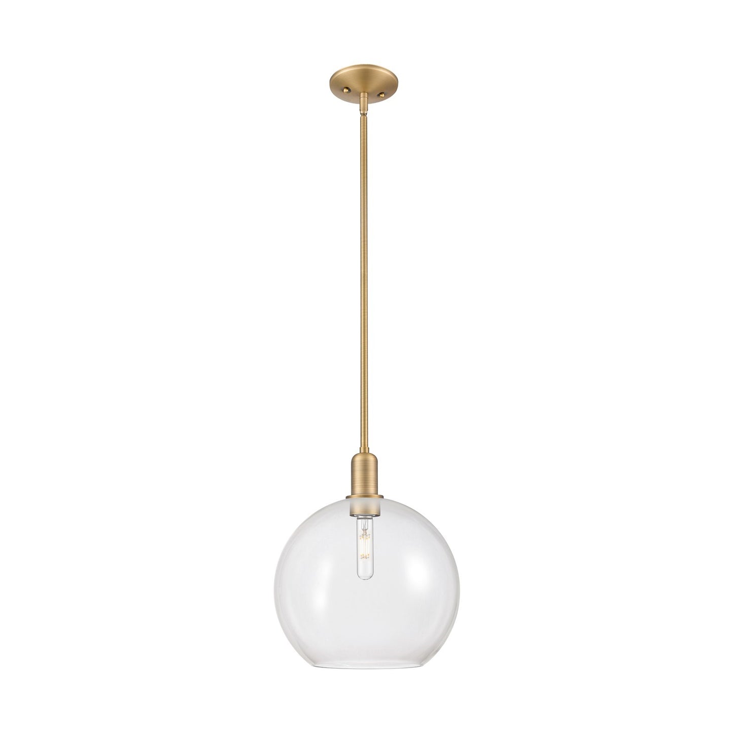 Innovations Athens 12in 1-Light Mini Pendant | Industrial Brushed Brass Steel and Clear Glass | Kitchen Island & Dining Room | Model 716-1S-BB-G122-12