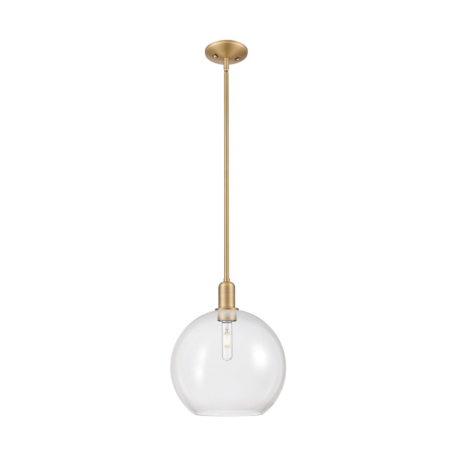 Innovations Athens 12in 1-Light Mini Pendant | Industrial Brushed Brass Steel and Clear Glass | Kitchen Island & Dining Room | Model 716-1S-BB-G122-12