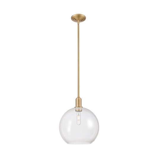 Innovations Athens 12in 1-Light Mini Pendant | Industrial Brushed Brass Steel and Clear Glass | Kitchen Island & Dining Room | Model 716-1S-BB-G122-12