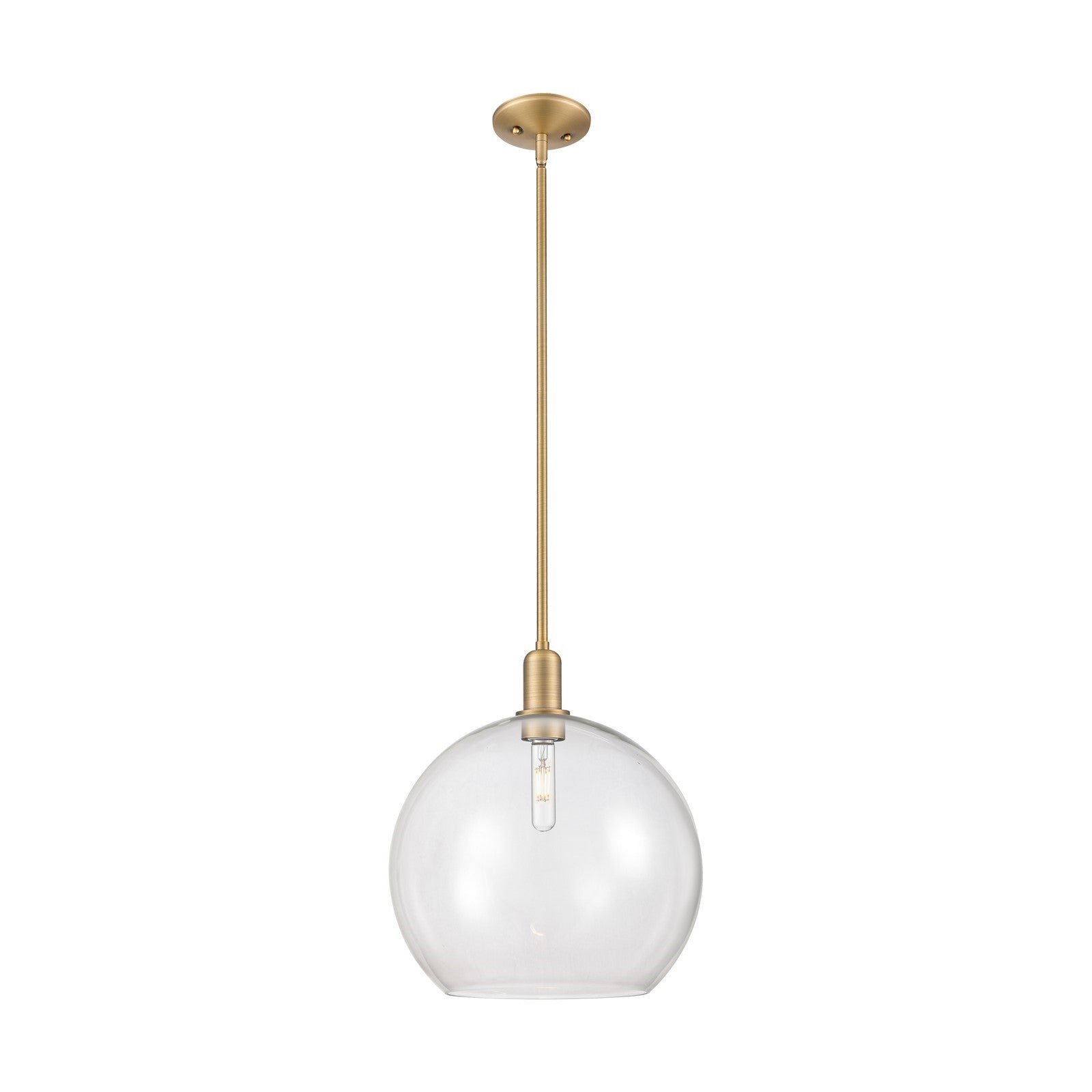 Innovations Athens 14in 1-Light Mini Pendant | Industrial Brushed Brass and Clear Glass | Kitchen Island & Dining Room | 13.75 x | Model 716-1S-BB-G122-14