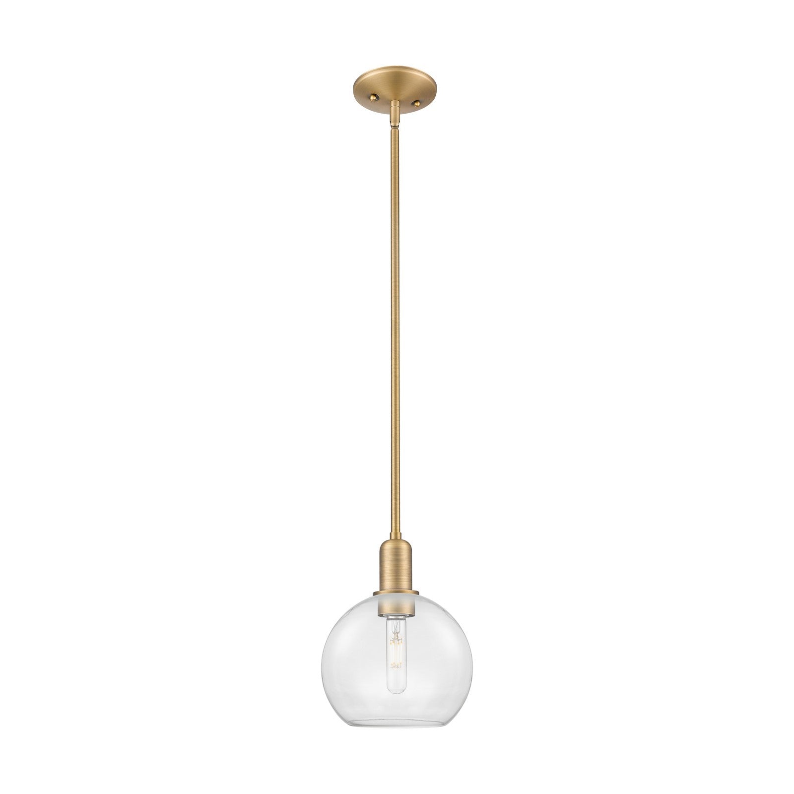 Innovations Athens 8in 1-Light Mini Pendant | Industrial Brushed Brass Steel and Clear Glass | Kitchen Island & Dining Room | 8 x | Model 716-1S-BB-G122-8