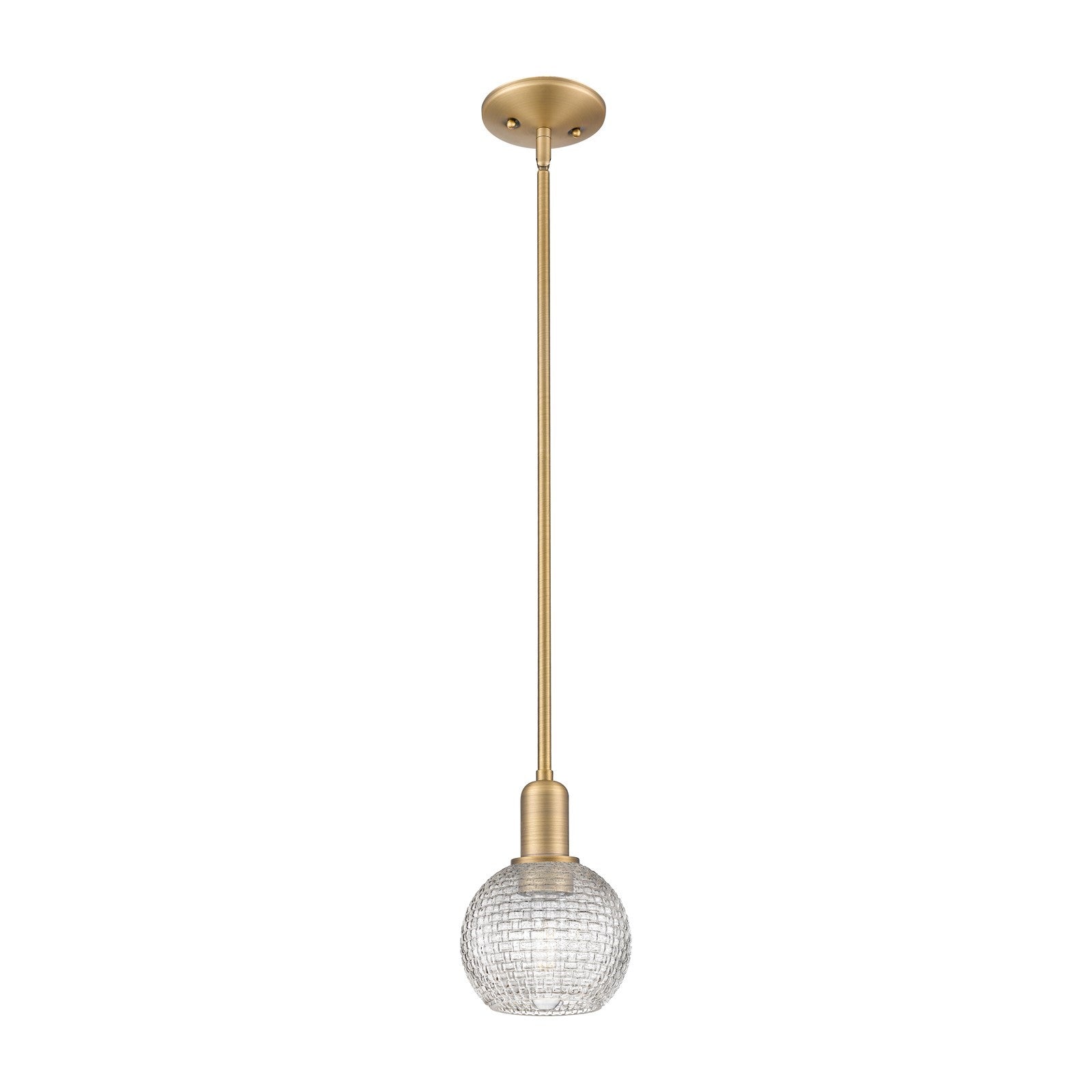Innovations Athens 6in 1-Light Mini Pendant | Industrial Brushed Brass and Clear Basket Weave Glass | Kitchen Island & Dining | Model 716-1S-BB-G122C-6CL