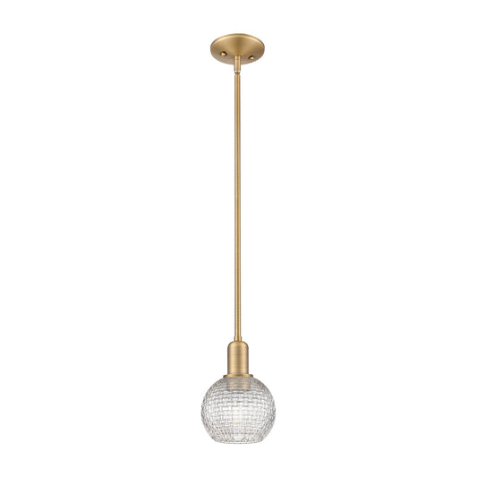 Innovations Athens 6in 1-Light Mini Pendant | Industrial Brushed Brass and Clear Basket Weave Glass | Kitchen Island & Dining | Model 716-1S-BB-G122C-6CL