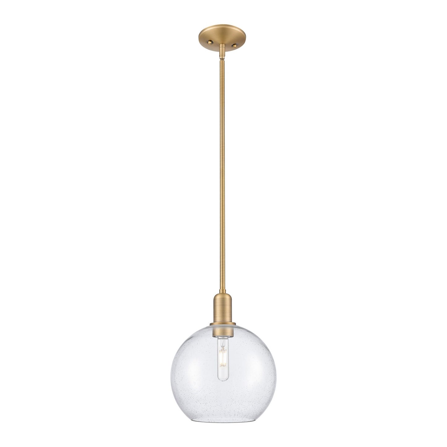 Innovations Athens 10in 1-Light Mini Pendant | Industrial Brushed Brass Steel and Seedy Glass | Kitchen Island & Dining Room | Model 716-1S-BB-G124-10