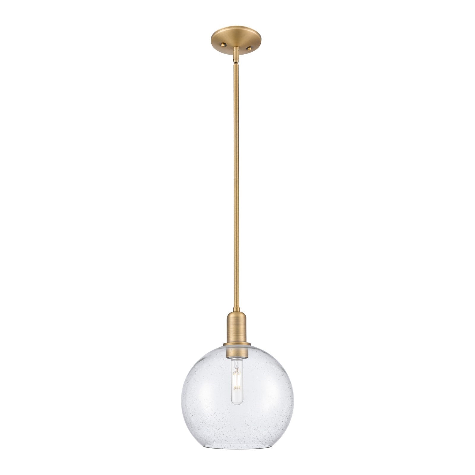 Innovations Athens 10in 1-Light Mini Pendant | Industrial Brushed Brass Steel and Seedy Glass | Kitchen Island & Dining Room | Model 716-1S-BB-G124-10